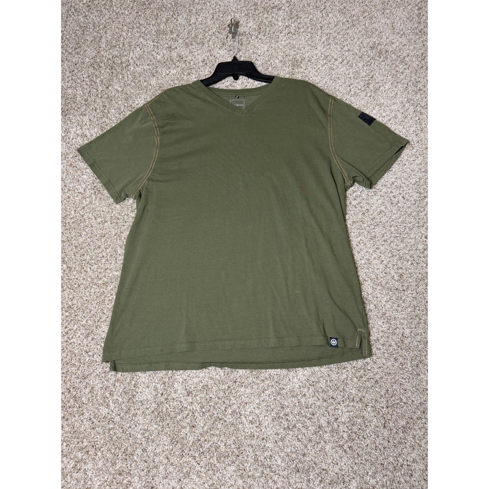 WT02 Mens 2XL Olive Green V-Neck T-Shirt Contrast Stitch Sleeve Detail Cotton